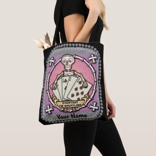Skeleton Gambler Poker canvas tas (Dichtbij)