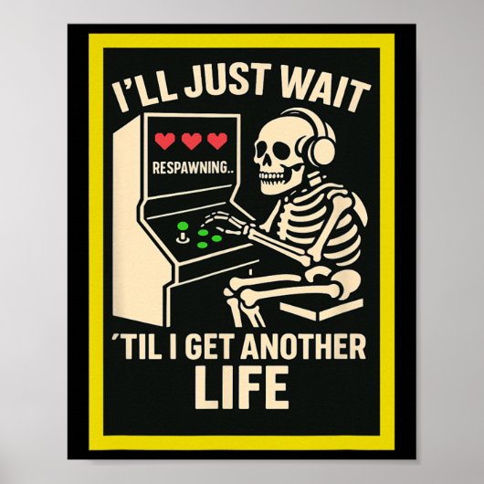 Skeleton Gamer Arcade-ontwerp – Grappige Retro Gam Poster (Voorkant)