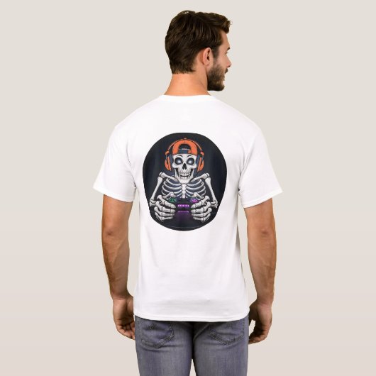 Skeleton Gamer Cool Videogame met Controller T-shirt (Achterkant volledig)