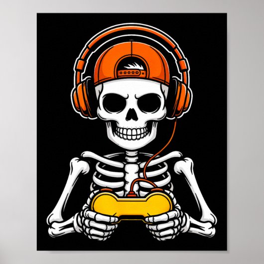 Skeleton Gamer Funny Halloween Gaming Controller S Poster (Voorkant)
