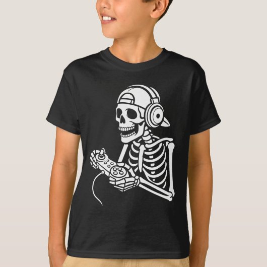 Skeleton Gamer Funny Video Gaming Controller Headp T-shirt (Voorkant)