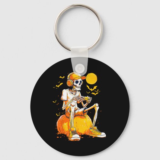 Skeleton Gamer Funny Video Gaming Halloween Boys M Sleutelhanger (Voorkant)