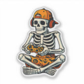 Skeleton Gamer Hoofdtelefoon Grappig Halloween Gam Sticker (Voorkant)