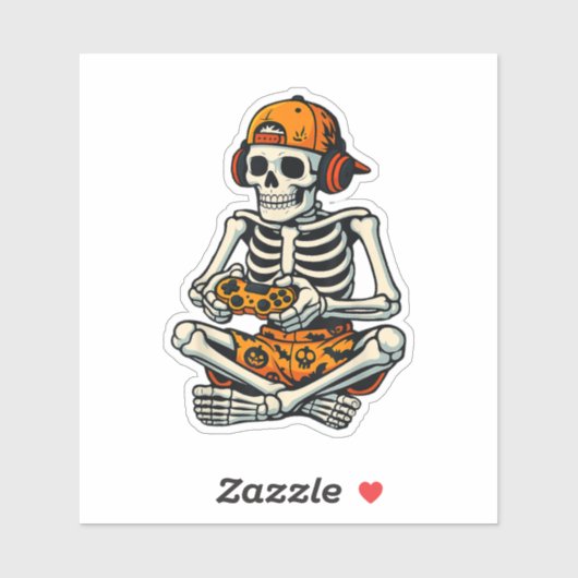 Skeleton Gamer Hoofdtelefoon Grappig Halloween Gam Sticker (Vel)