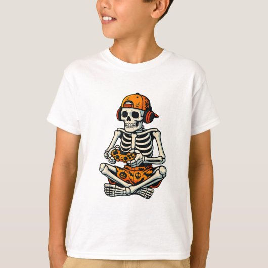 Skeleton Gamer Hoofdtelefoon Grappig Halloween Gam T-shirt (Voorkant)