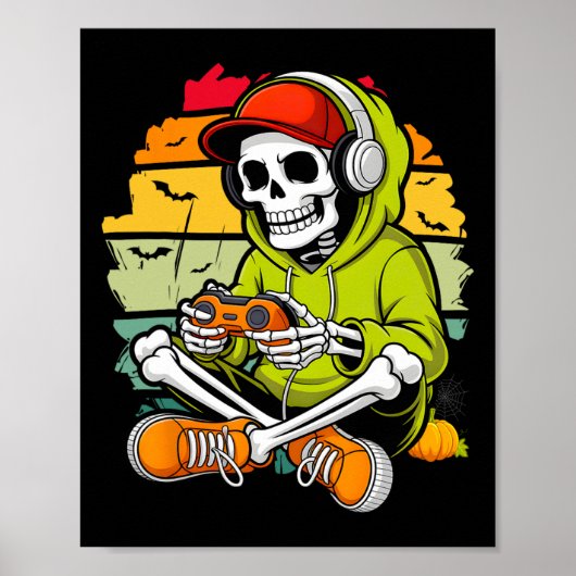 Skeleton Gamer Lui Halloween Kostuum Cool Video-g Poster (Voorkant)