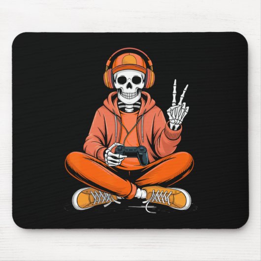 Skeleton Gamer Video Gaming Halloween Boys Men Kid Muismat (Voorkant)