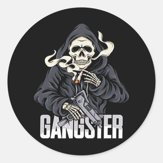 Skeleton Gangster Ronde Sticker (Voorkant)