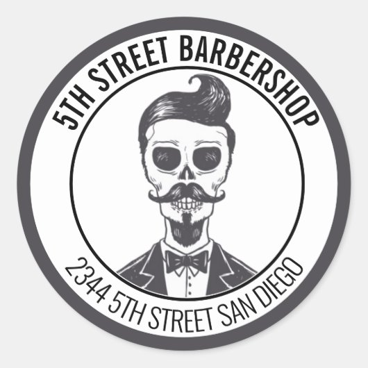 Skeleton Gentleman Barber Logo Cross Branding Ronde Sticker (Voorkant)