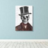 Skeleton Gentleman en Top hat Canvas Afdruk (Insitu (Houten vloer))