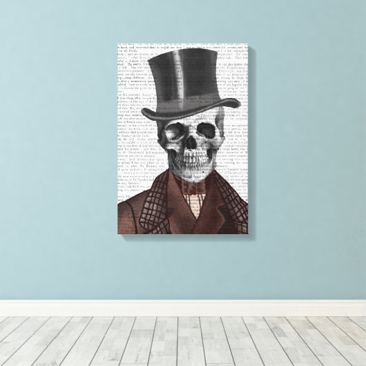 Skeleton Gentleman en Top hat Canvas Afdruk (Insitu (Houten vloer))