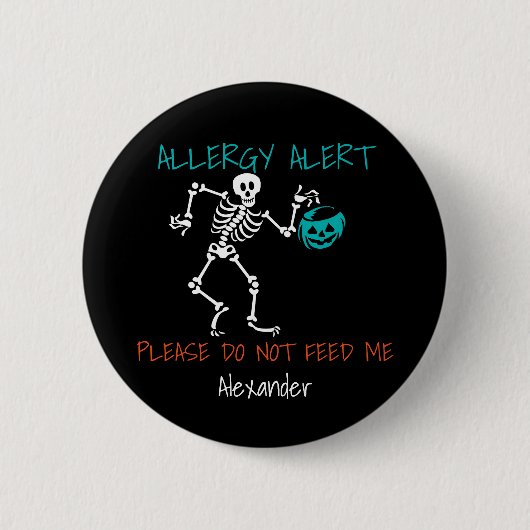 Skeleton Gepersonaliseerde Halloween Food Allergy  Ronde Button 5,7 Cm (Voorkant)