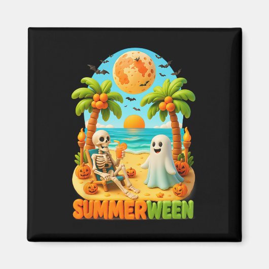 Skeleton Ghost Beach Palm Halloween Su Magneet (Voorkant)