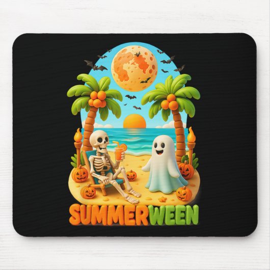 Skeleton Ghost Beach Palm Halloween Su Muismat (Voorkant)