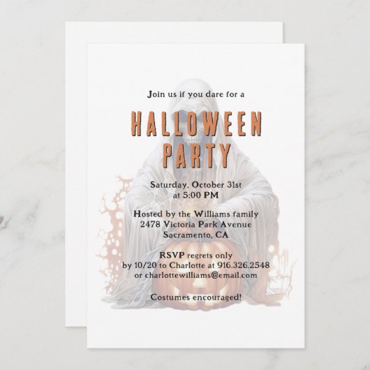 Skeleton Ghost Jack-O-Lantern Halloween Party Kaart (Voorkant / Achterkant)