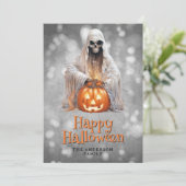 Skeleton Ghost Jack OHappy Halloween Feestdagenkaart (Staand voorkant)