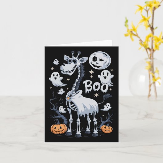 Skeleton Giraffe in Ghosts Halloween Kaart (Gele Bloem)