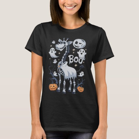 Skeleton Giraffe in Ghosts Halloween T-shirt (Voorkant)