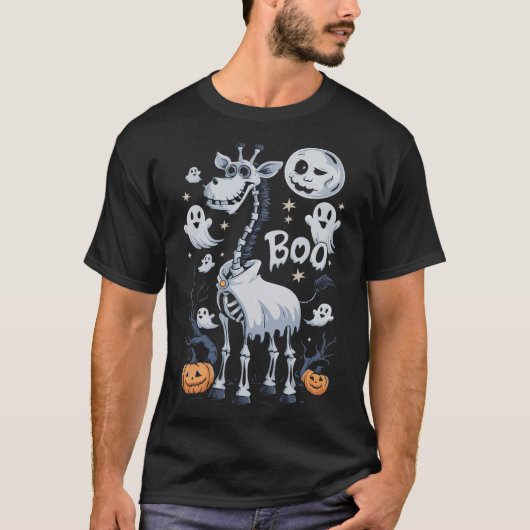 Skeleton Giraffe in Ghosts Halloween T-shirt (Voorkant)