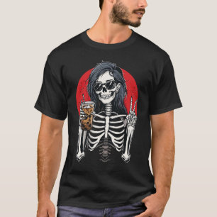 Skeleton Girl Drink koffievredesteken T-shirt