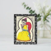 Skeleton Girl op Red Velvet-stoel Briefkaart (Staand voorkant)