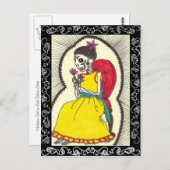 Skeleton Girl op Red Velvet-stoel Briefkaart (Voorkant / Achterkant)