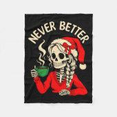 Skeleton Girl Santa Drinking Coffee Xmas Funny Sku Fleece Deken (Voorkant)