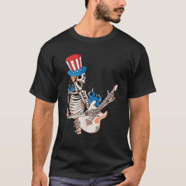 Skeleton gitaar spelen 4 juli Grappige Patrioti T-shirt