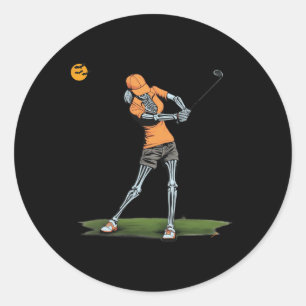 Skeleton Golf Funny Halloween Golfing Sports Golfe Ronde Sticker