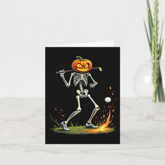 Skeleton Golf Grappig Halloween Pompoen Golfen Gol Kaart (Voorkant)