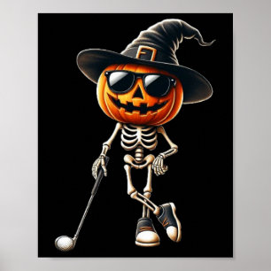 Skeleton Golf Pompoen Golfen Golfer Halloween Cos Poster