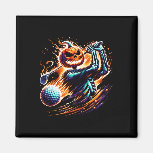 Skeleton Golfen Halloween Pumpkin Golfer Magneet (Voorkant)