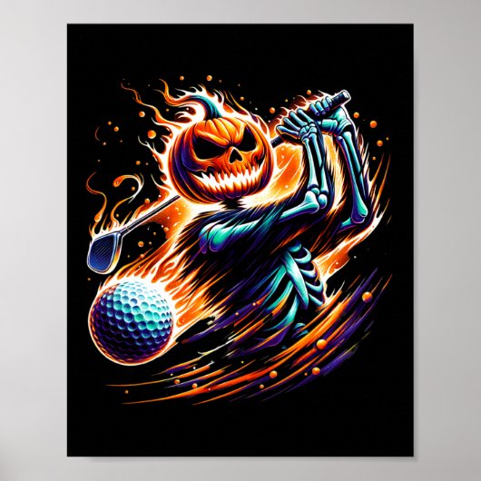 Skeleton Golfen Halloween Pumpkin Golfer Poster (Voorkant)