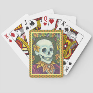 SKELETON, GOTHIC GENTLEMAN SKULL, DODE LEAF SAMENL POKERKAARTEN