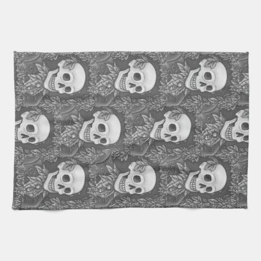 SKELETON, GOTHIC GENTLEMAN SKULL KITCHEN TOWEL THEEDOEK (Horizontaal)