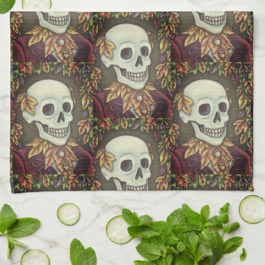 SKELETON, GOTHIC GENTLEMAN SKULL KITCHEN TOWEL THEEDOEK (Gevouwen)