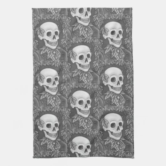 SKELETON, GOTHIC GENTLEMAN SKULL KITCHEN TOWEL THEEDOEK (Verticaal)