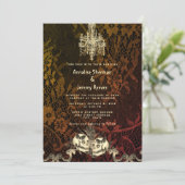 Skeleton Gothic Lace Chandelier Halloween Wedding Kaart (Staand voorkant)