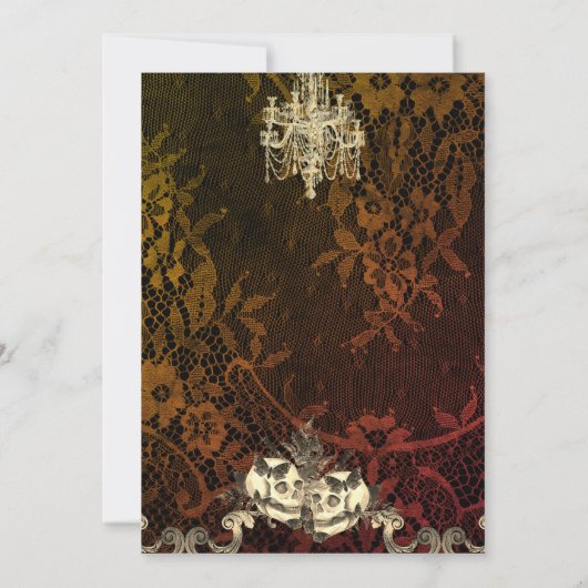 Skeleton Gothic Lace Chandelier Halloween Wedding Kaart (Achterkant)