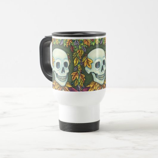 SKELETON, GOTHIC SKULL, SKELLY TRAVEL COMMUTER MOK (Voorkant links)