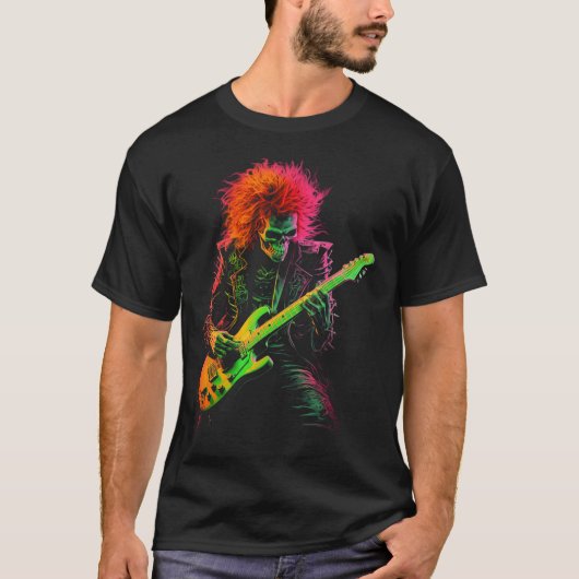 Skeleton Graphic T-shirt spelen Guitar Rock Band H (Voorkant)