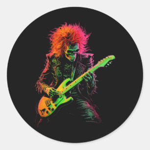 Skeleton Graphic T-shirt spelen Guitar Rock Nd Hal Ronde Sticker