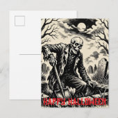 Skeleton Gravedigger Feestdagenkaart (Voorkant / Achterkant)