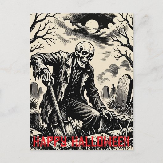 Skeleton Gravedigger Feestdagenkaart (Voorkant)