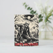 Skeleton Gravedigger Feestdagenkaart (Staand voorkant)