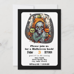 Skeleton Grim Reaper Halloween Bash Party Kaart