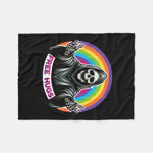 Skeleton Grim Reaper Halloween Grappig Regenboog G Fleece Deken (Voorkant (Horizontaal))