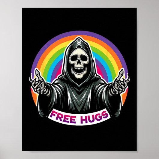 Skeleton Grim Reaper Halloween Grappig Regenboog G Poster (Voorkant)