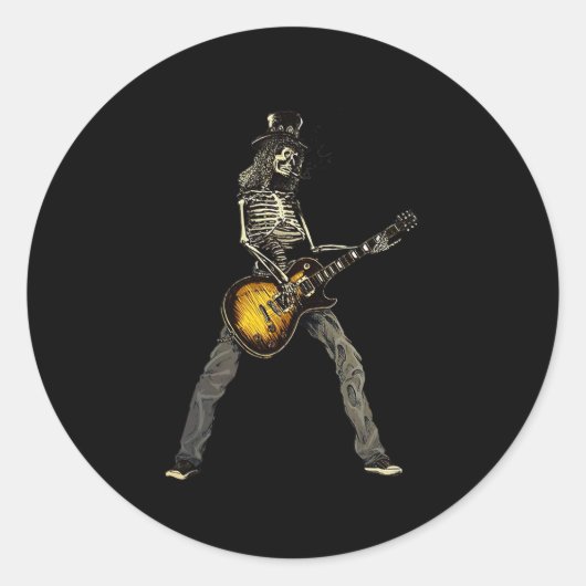 Skeleton Guitar Guy Spooky Happy Halloween Rock Ba Ronde Sticker (Voorkant)