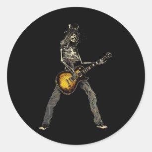 Skeleton Guitar Guy Spooky Happy Halloween Rock Ba Ronde Sticker